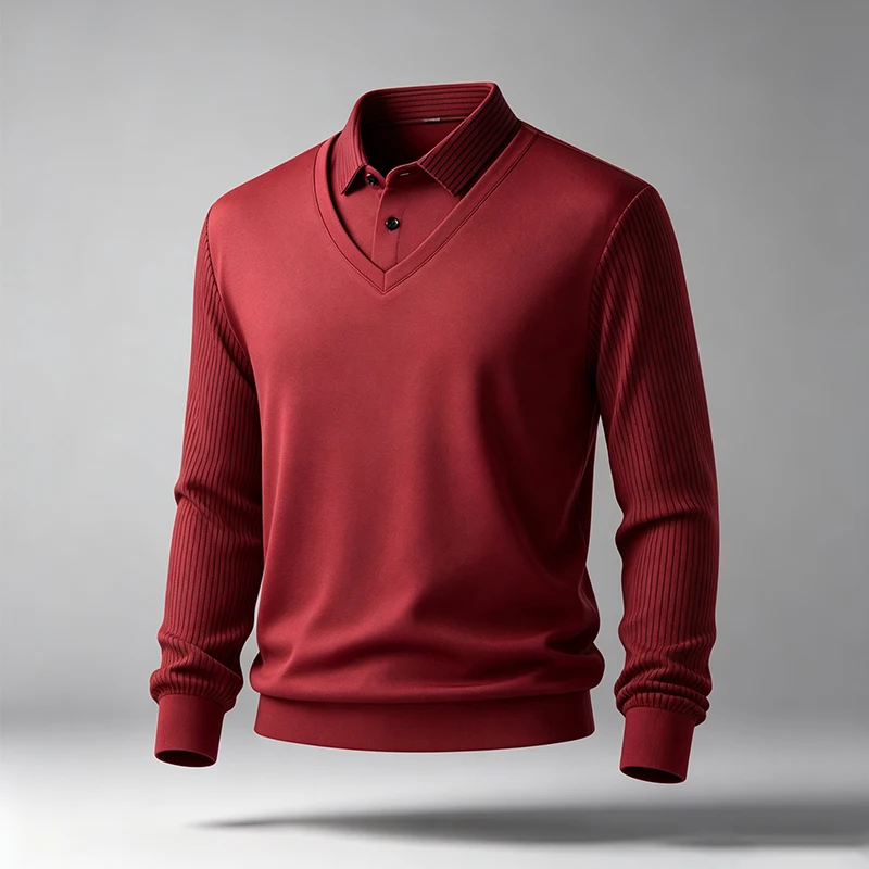 Herren-Pullover im Business-Casual-Stil, zweiteilig, mit Hemdkragen, V-Ausschnitt, gerippt, langärmelig, ideal für Reisen, Einkäufe und den täglichen Gebrauch in der Stadt. – Detail 14