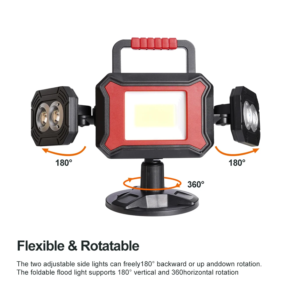 Folding 25W COB Floodlight 4400mA USB-C Work Light 360° Magnet Sucker Garage Inspection Lamp Cordless Camping Emergency Torch