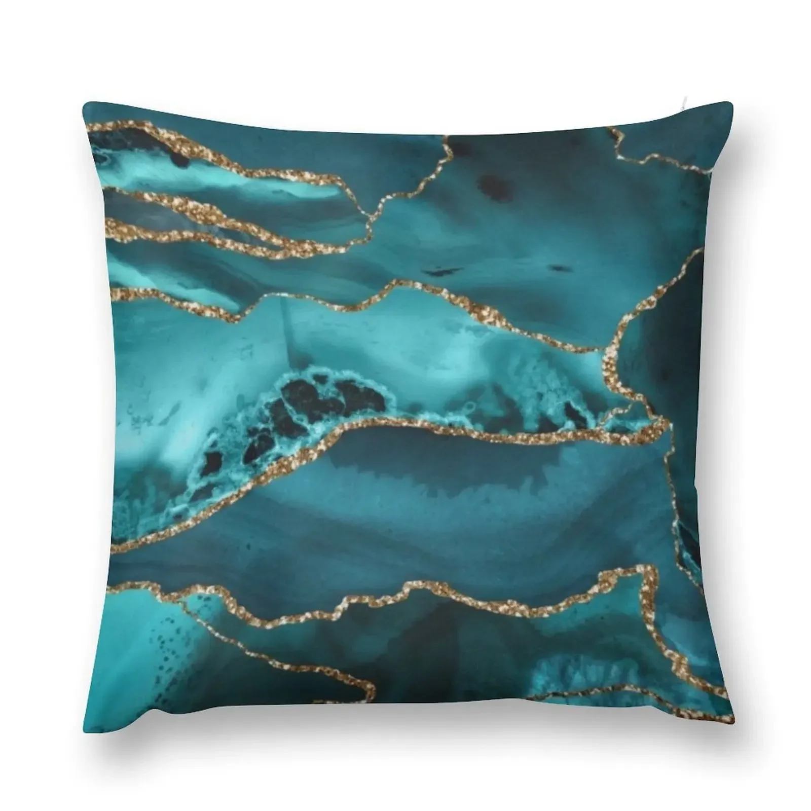 Lujosa funda de almohada de ágata brillante azul turquesa y dorada, decoración para el hogar, funda de almohada para sofá, Navidad