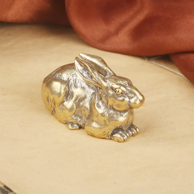 Solid Brass Desktop Ornament Zodiac Rabbit Bronze Sculpture Craft Tea Pet Decoration Copperware Wholesale