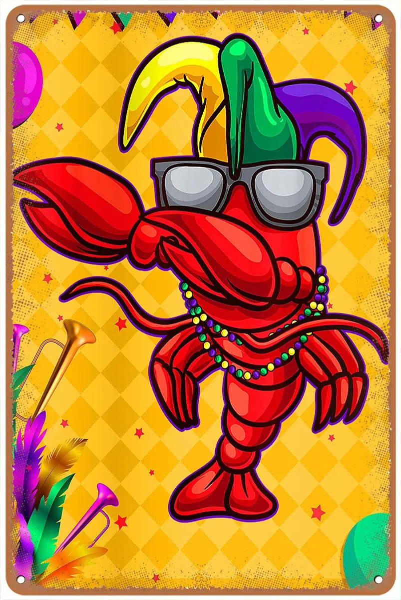 Funny Metal Sign Lobsters Crawfish Dabbing Mardi Gras Party Gift tin Sign Wall Art Coffee Tin Signs Vintage Kitchen Wall Decor 8