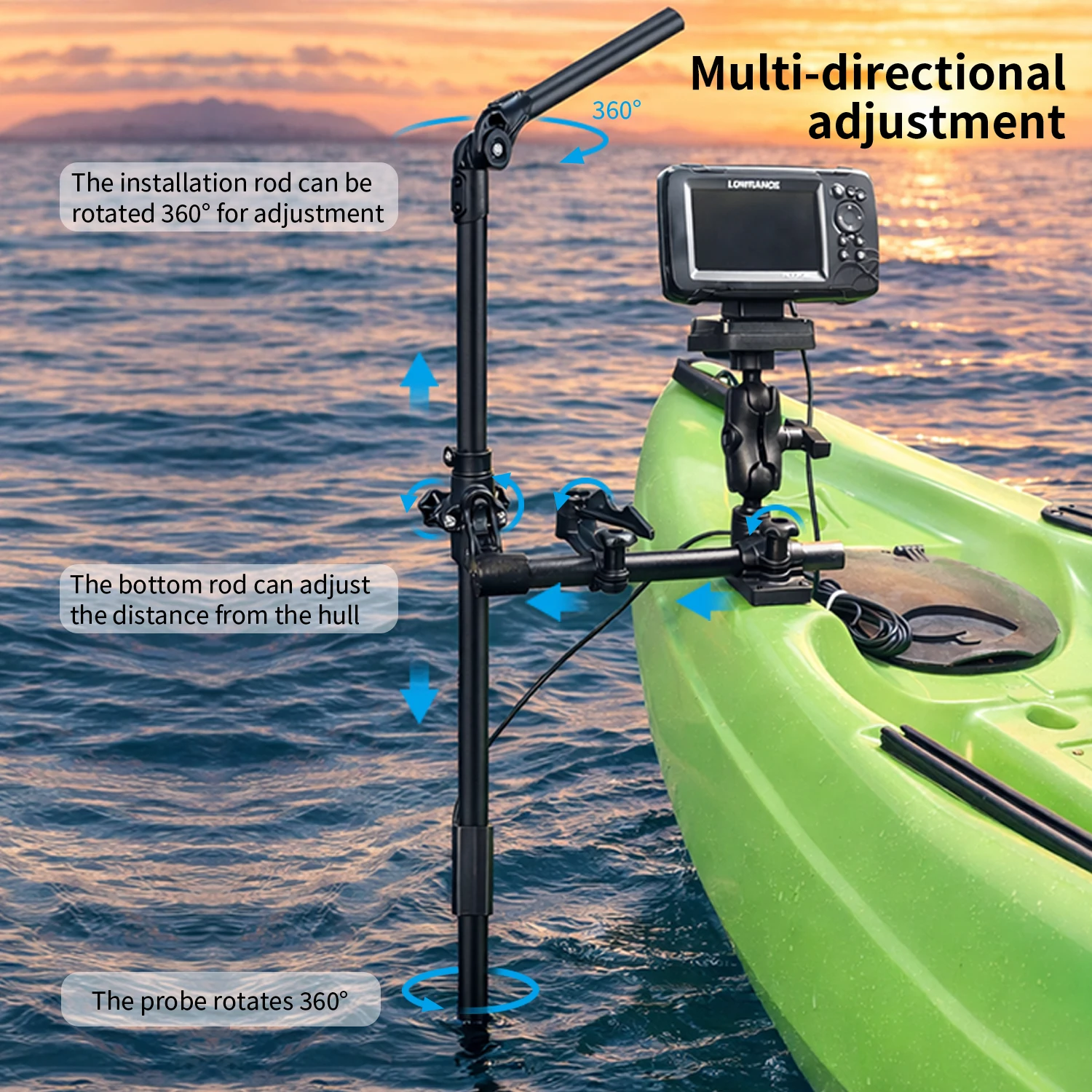 

VINmounts Kayak Fish Finder Mount 360° Adjustable Sonar Display Bracket for Boat Compatible with Garmin LiveScope