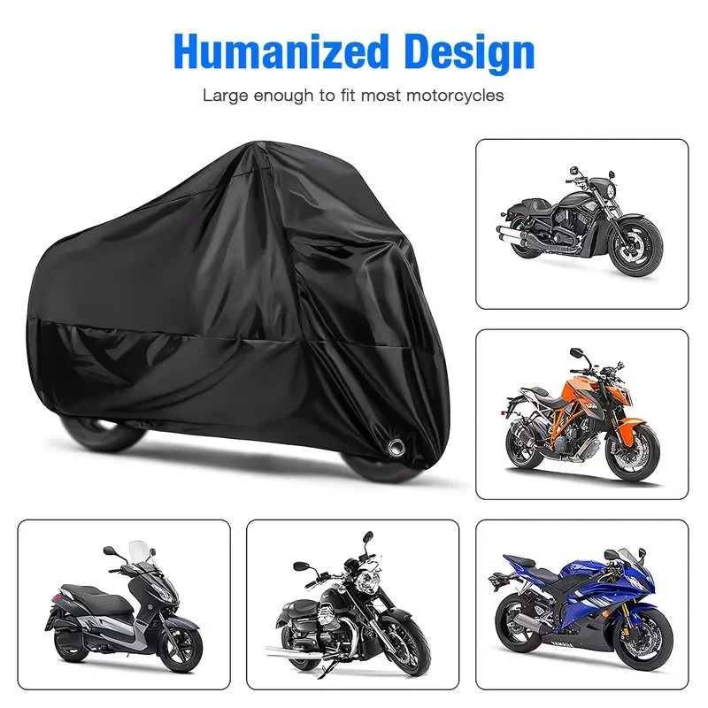 Black Motorcycle Cover, Suitable for Various Car Models, All-Season Universal Protection Built-In Anti-Theft Buckle Car Cover