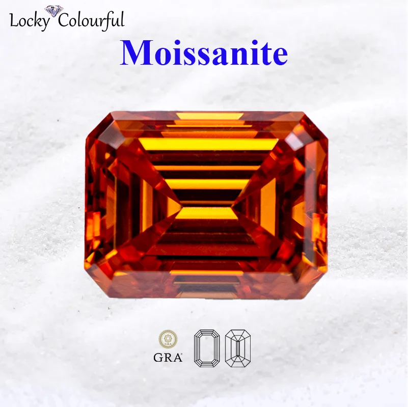 Moissanite Emerald Cut Orange Color with GRA Certificate VVS1 for DIY Beads Charms Top Advanced Jewelry Making Rings Materials