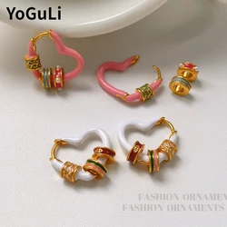 Fashion Jewelry Sweet Temperament Buckle White Pink Heart Earrings For Girl Women Gifts Sweet Design Ear Accessories Hot Selling