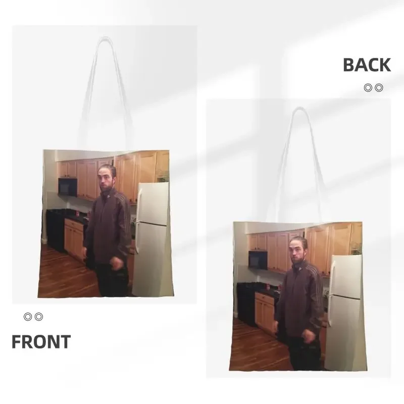 Funny Robert Pattinson Standing Meme Grocery Shopping Tote Bags Women Kawaii Canvas Shopper Shoulder Bags Big Capacity Handbags