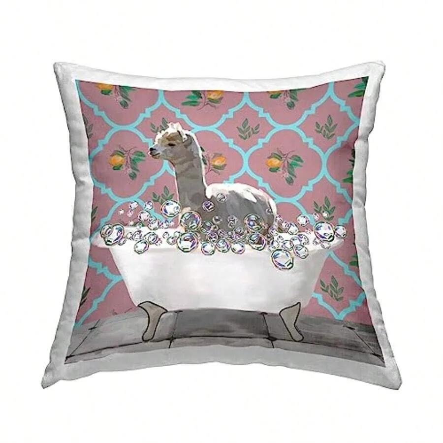 

Llama In Bubble Bath Design By Amelia Noyes Throw Pillow 18 X 18 Pink