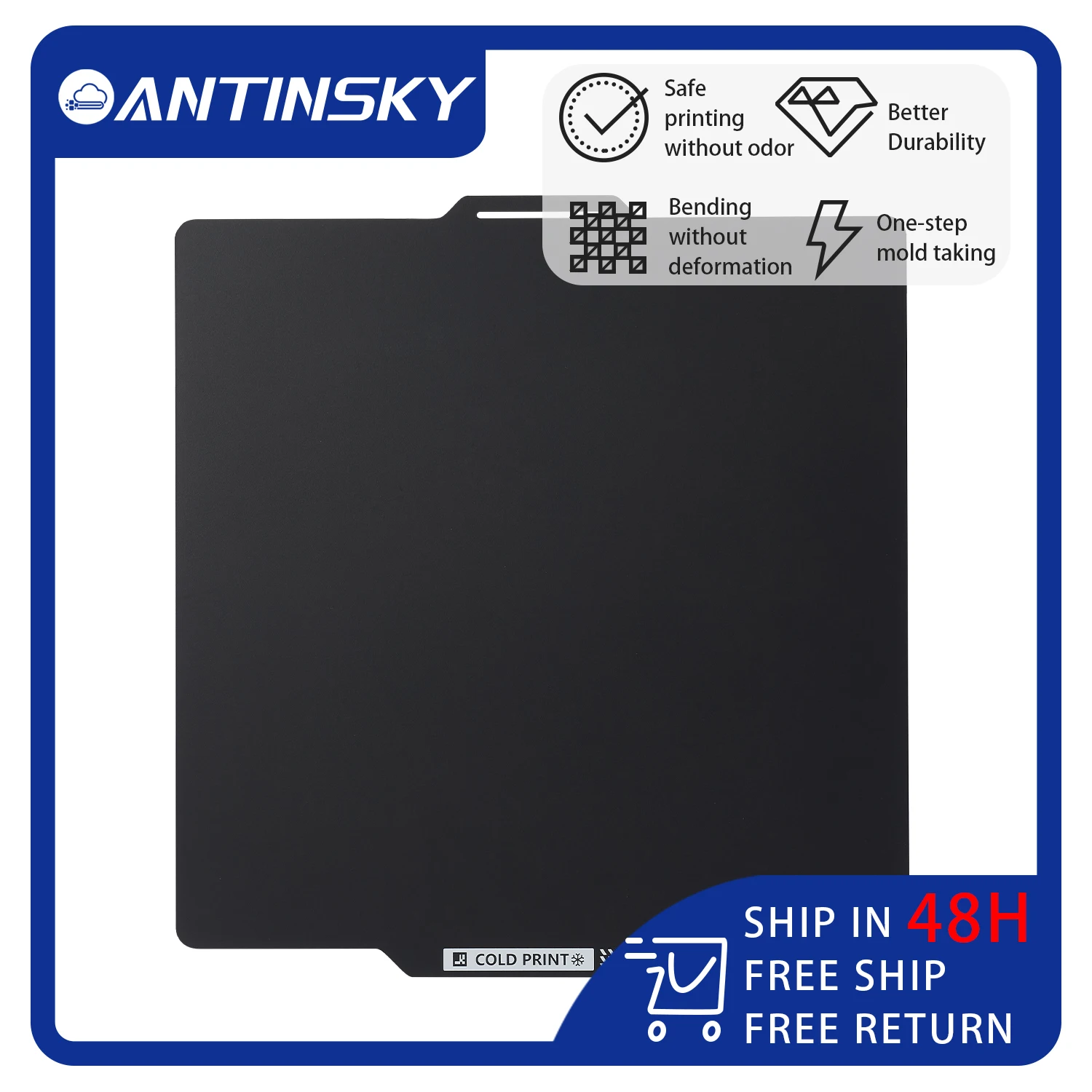 [EU Kostenloser Versand] Antinsky Bambu Lab Kalt-PEI-Platte 257*257mm Glatte Doppelseitige Flexible Magnetstahlplatte 26 ℃   Niedrige Geschwindigkeit beim Drucken