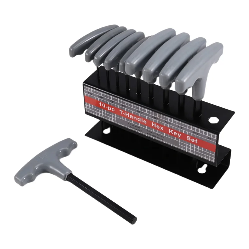 

A84E-10PCS Imperial Hex Key T-Handle Set 3/32"-3/8" T-Handle Allen Wrench Set With Storage Rack For Automotive Repair