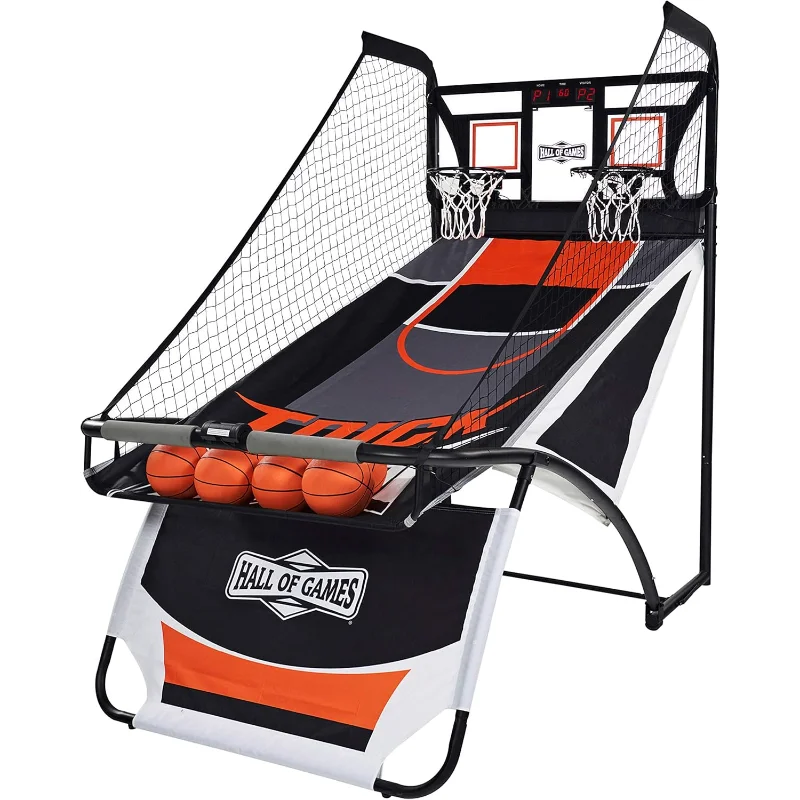 

Hall of Games EZ Fold Premium Indoor Arcade Basketball Game with Steel Frame and Polycarbonate Backboard, Dual Shot Electron