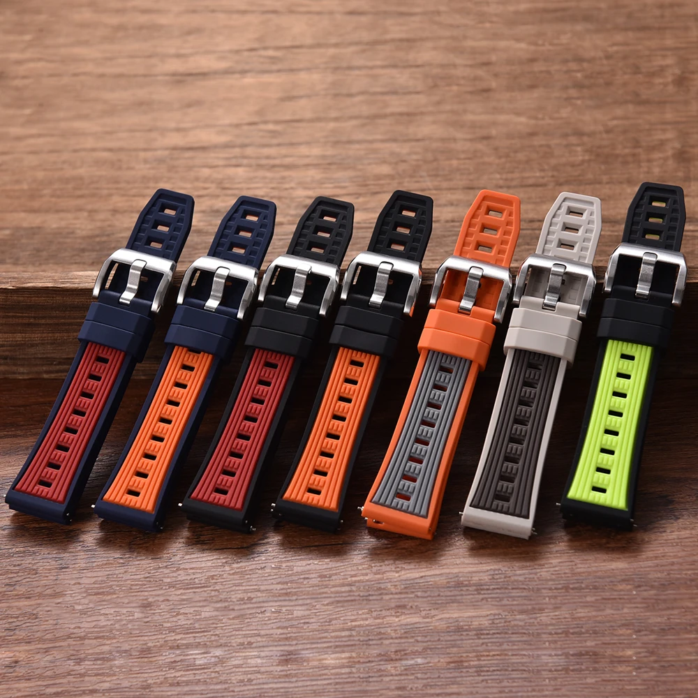 20mm 22mm dégagement rapide double couleur gazeux Silicone bracelet de montre Sport Silicone caoutchouc étanche plongée bracelet de montre pour hommes femmes