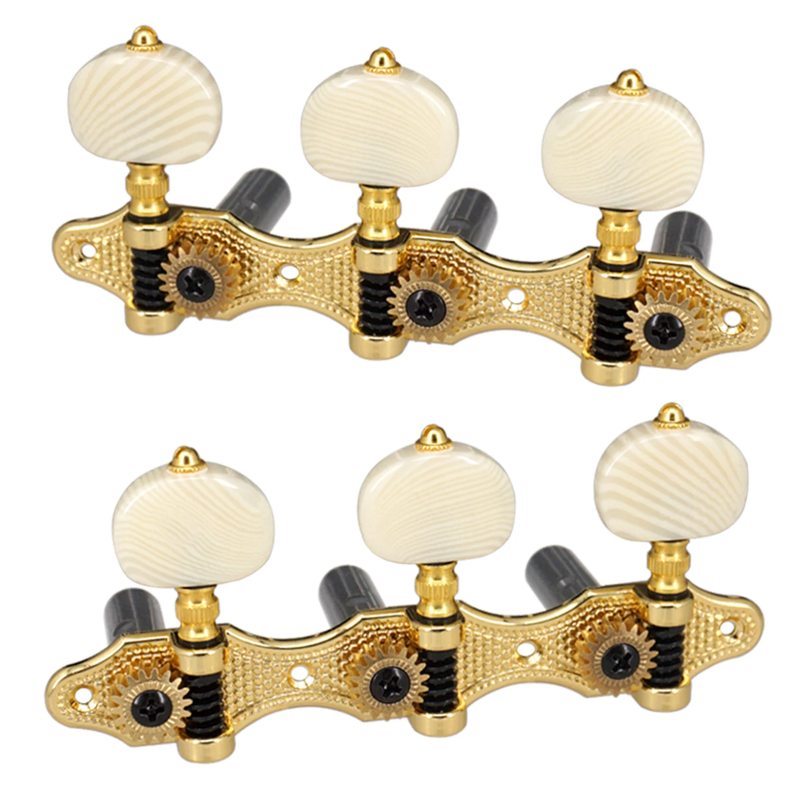 2 Planks Classical Acoustic Guitar Tuning Pegs 1:18 Tuning Key 3 Left 3 Right Replacement Gold Metal Shell Plastic 9.5mm 110mm