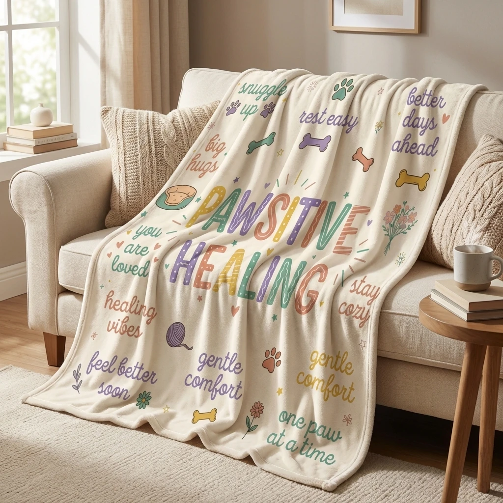 

Soft Pawsitive Healing Word Art Flannel Throw Blanket, Ultra Soft All-Season Throw Blanket as Gift for Dog & Cat Owners
