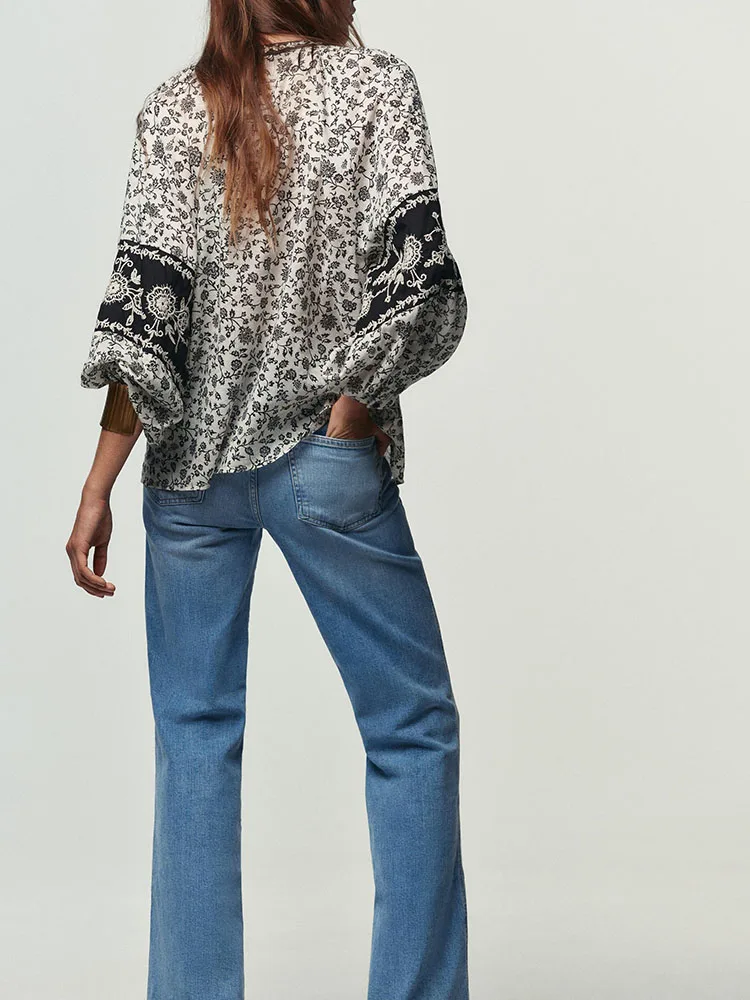 High-End Inverno Nuovo Casual Stampa Floreale In Rilievo irt per Le Donne ZA2025 Ele Etnico Sle Costume di Scena Delle Signore Faion