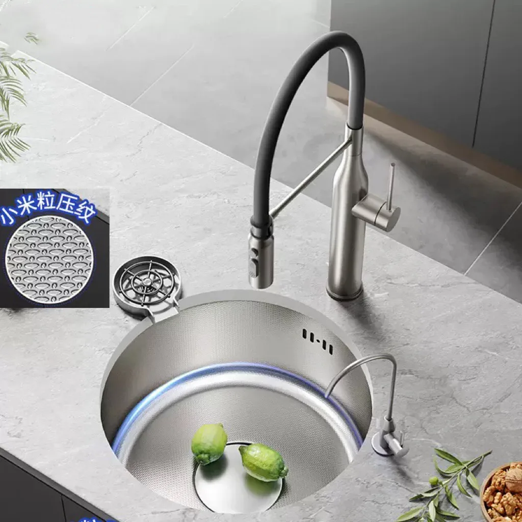 

Раковина из нержавеющей стали 304, круглая интегрированная кухонная раковина, барная стойка, западная кухня, мини-островный стол, маленький одиночный слот