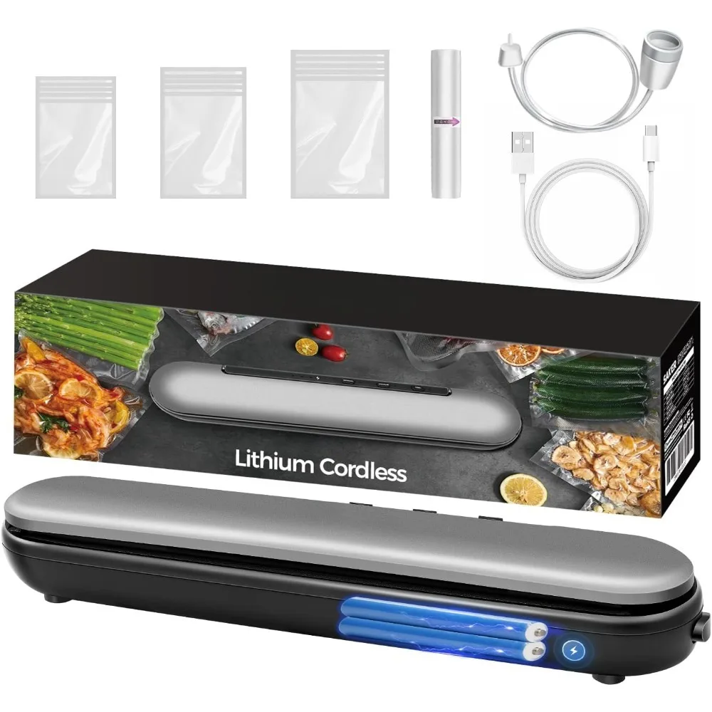 

Vacuum Sealer Machine with Vacuum Bags & Build-in Cutter, Lithium Cordless, Automatic Vacuum Food Sealers