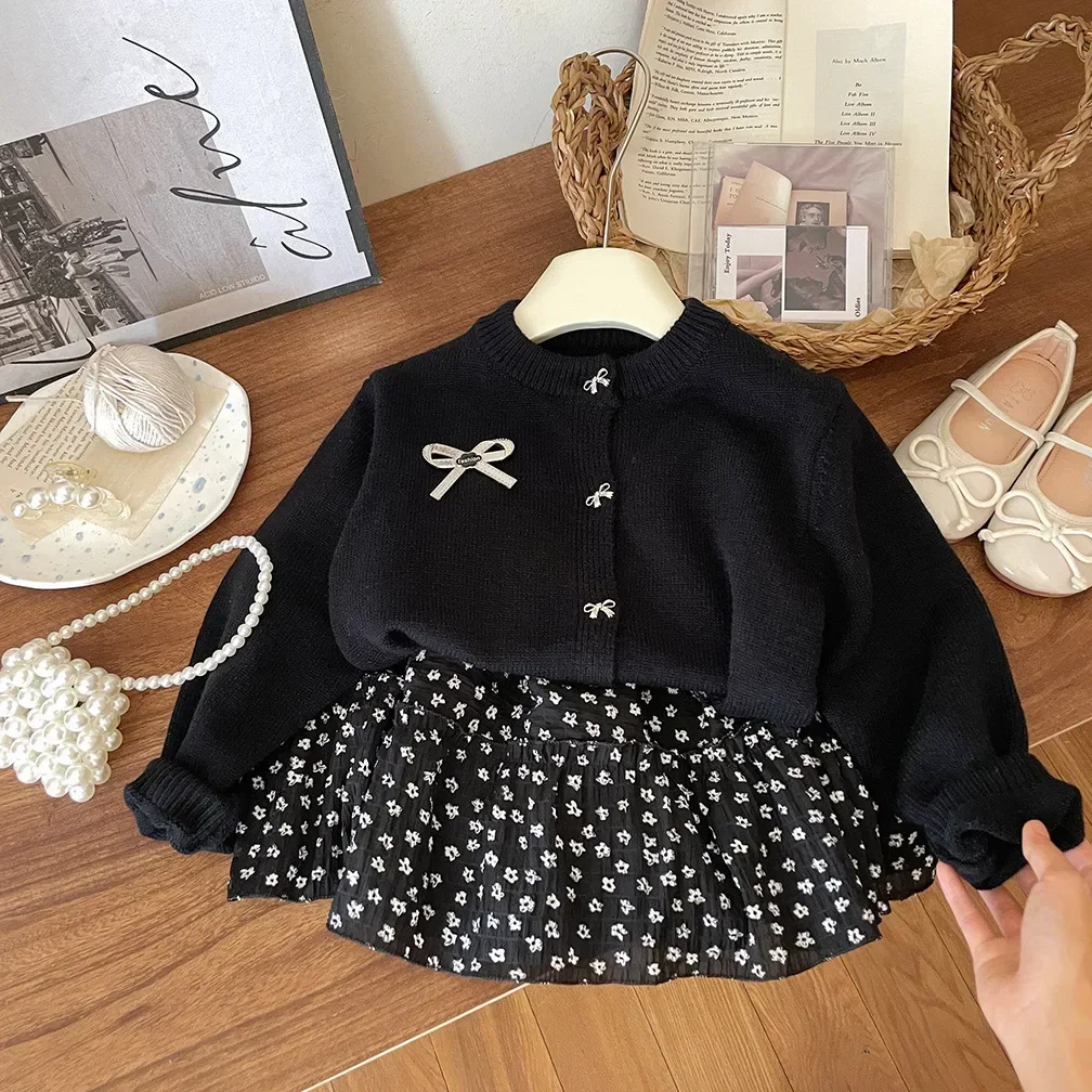 New Autumn and Winter Girls Retro Three-dimensional Butterfly Knot Decoration Knitted Cardigan Jacket Stylish Sweater Outerwear