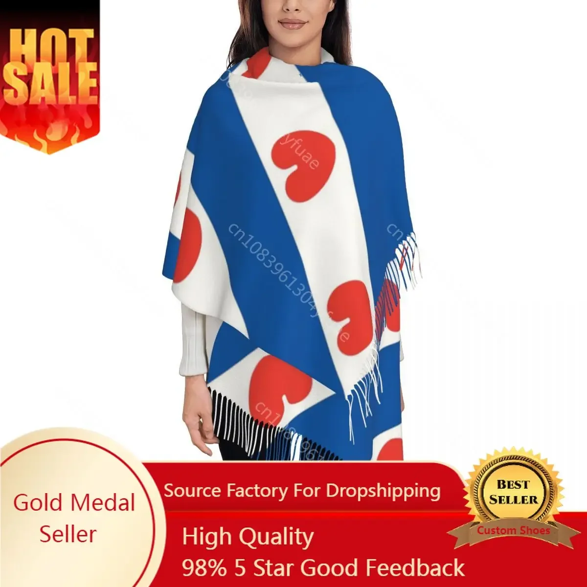 

Friesland Flag Shawl Wrap for Ladies Winter Long Soft Scarf Netherlands Dutch Holland Pashmina Shawl Scarves