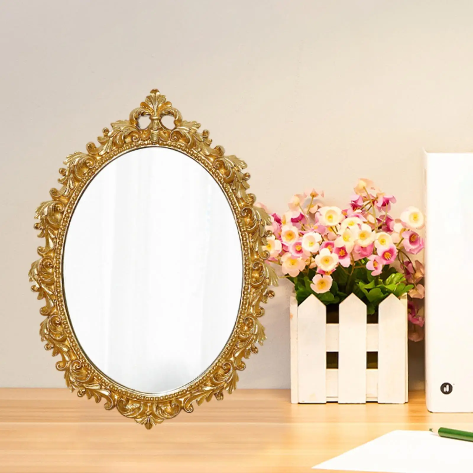 Makeup Mirror European Decor Retro Vanity Mirror for Office Bathroom Nursery