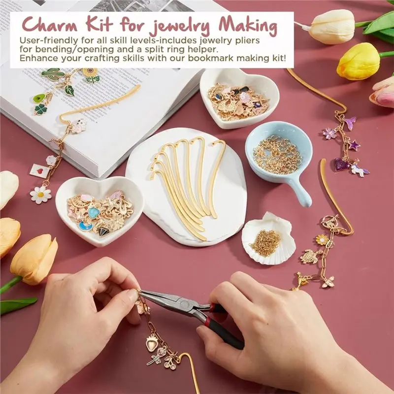 DIY Metal Bookmarks Making Kit, 250 Pcs Metal Bar Bookmark Set With Charms, Chains, Jump Rings And Tools For DIY Crafts Highly