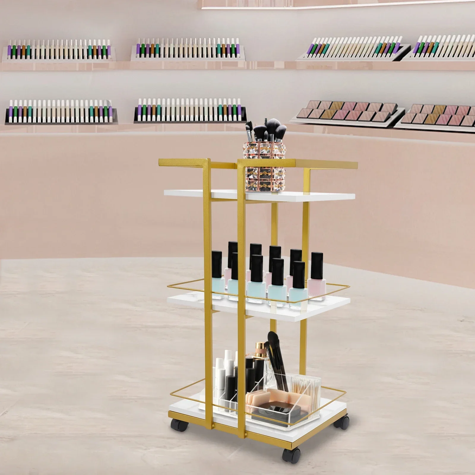 عربة أدوات دوارة متعددة الأغراض مع عجلات، عربة تخزين متنقلة للاستخدام في الصالونات والمكتب - محطة تجميل بسعة 25 كجم