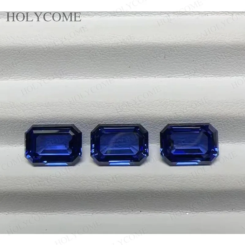 

Lab Grown Sapphire Royal Blue Color Emerald Cut Loose Gemstone Beads for Women Rings Pendant Making Materials Selectable AGL