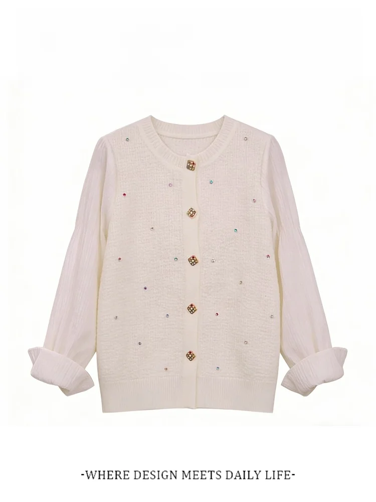 Ladies Knitted Sweater Spring New Style Loose Fit Heavy Embellished Bell Sleeve Casual Fashion Versatile Slimming Top view 2
