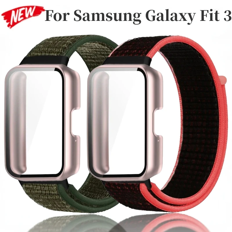 Case+Nylon Strap for Samsung Galaxy Fit 3 Two-Piece Kit Sports Bracelet Wristband for Galaxy Fit 3 Screen Glass Protective Shell