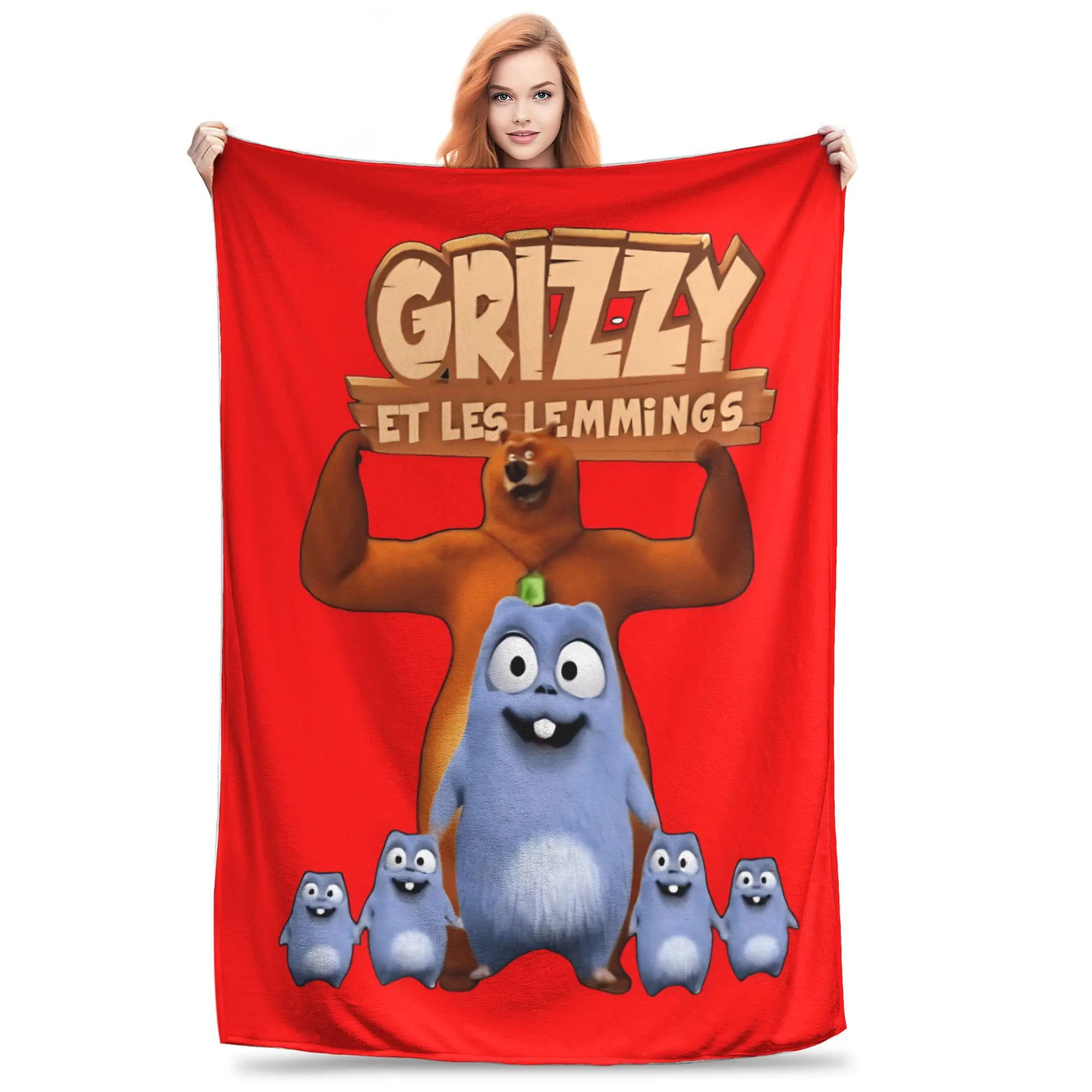 

Grizzly and Lemmings Survival Journeys Bedding Throws Flannel Bedspread For Couch Chair Sofa Bed Funny Sofa Bed Cover