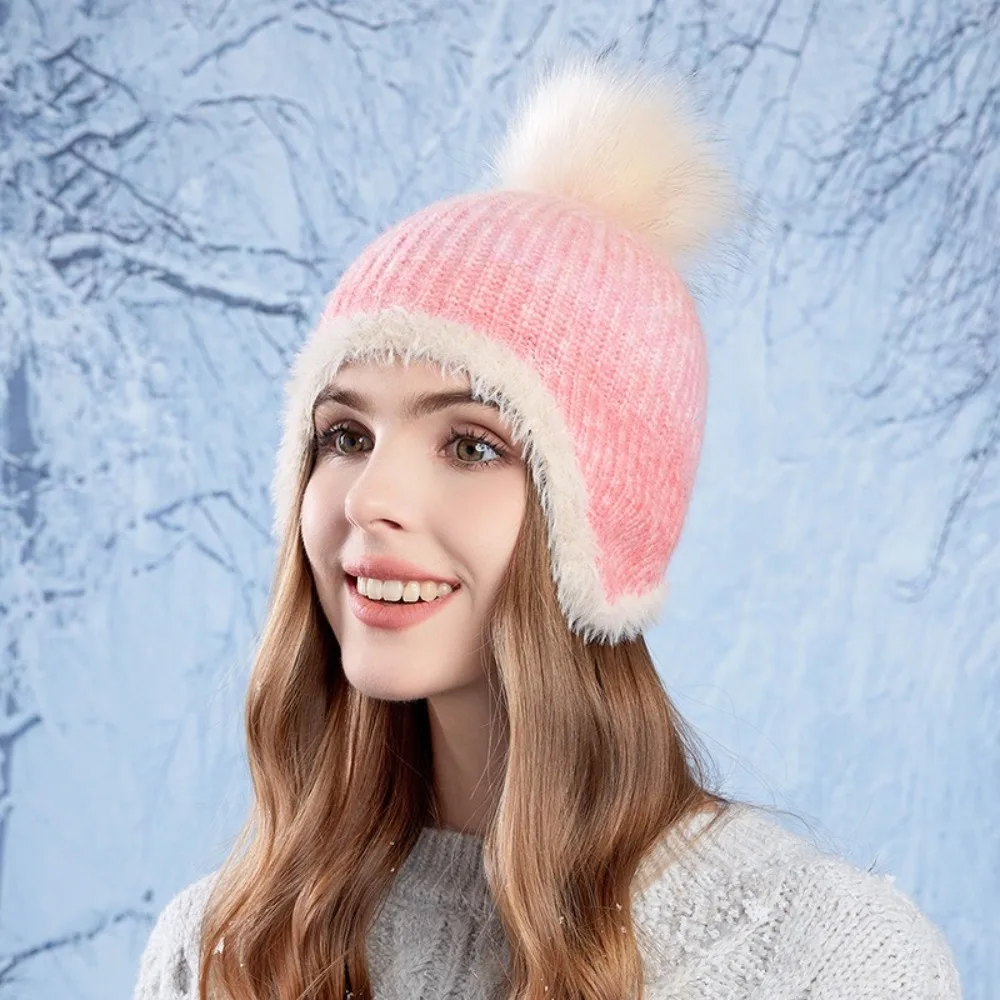 Comfortable Cold-proof Colorful Knitted Hat Keep Warm Plush Beanies Hat Colorful Ear Protection Hat