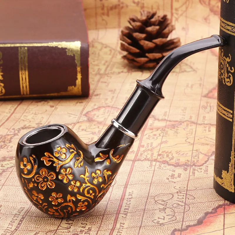 Detachable Durable Vintage Resin Imitation Solid wood Carved Pipe Smoking Tobacco Filter pipe Cigarette Pipes Gift