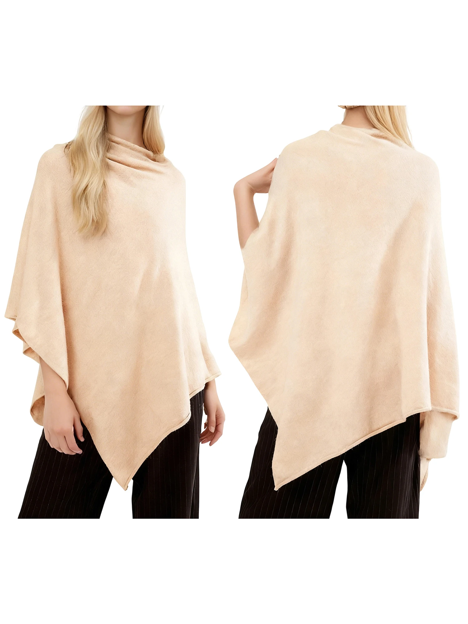 المرأة المتضخم الياقة المدورة سترة المعطف كيب متماسكة البلوز شال التفاف بلون غير المتكافئة معطف فوقي