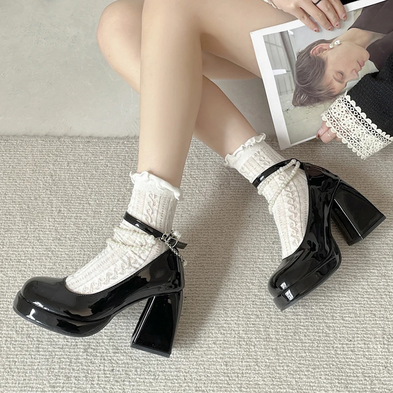 2024 Spring and Autumn French Fairy Style Waterproof Platform Thick Sole High Heel Women's Mary Jane Shoes Chunky Heel Singles