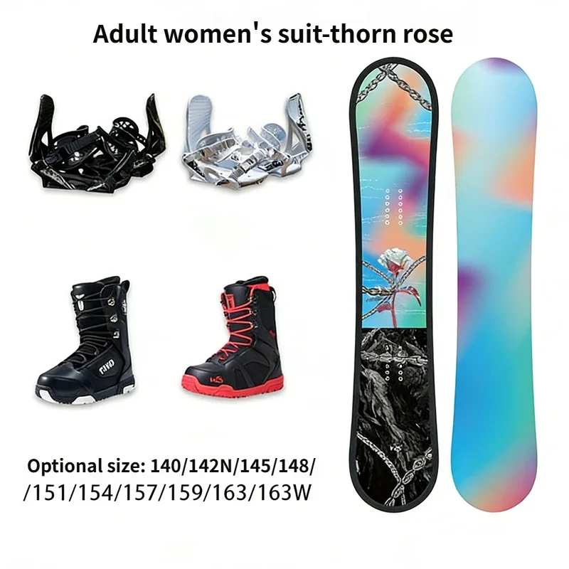 포플러 코어 성인용 올 마운틴 스노보드 세트 가시의 장미 패턴 바인딩 부츠 포함 스노보드 세트