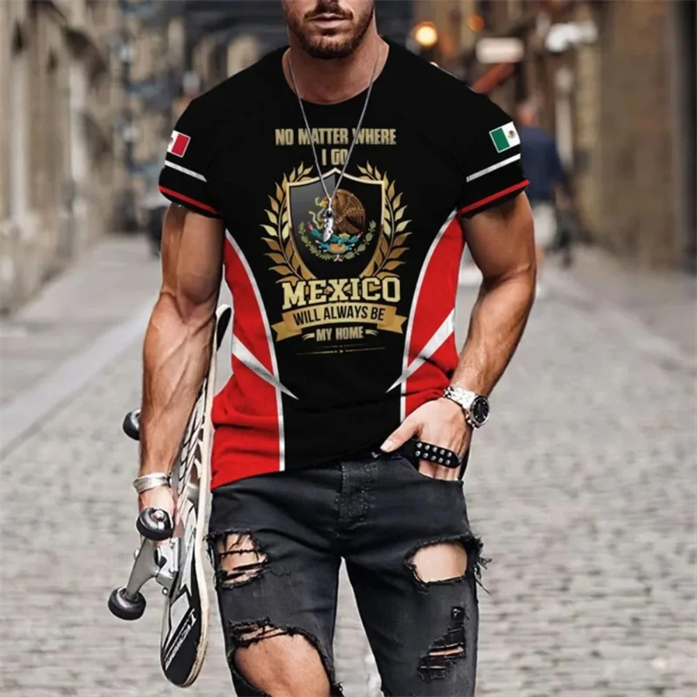 

Mexican Flag Printed T-shirts Men's 3d Fashion Tops Casual Unisex Short Sleeved New Summer Street Oversized Men's Clothing