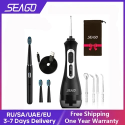 Seago Rechargeable Electric Toothbrush with Water Flosser Adults Sonic Tooth Brush Oral Dental Irrigator White Black Home Gift