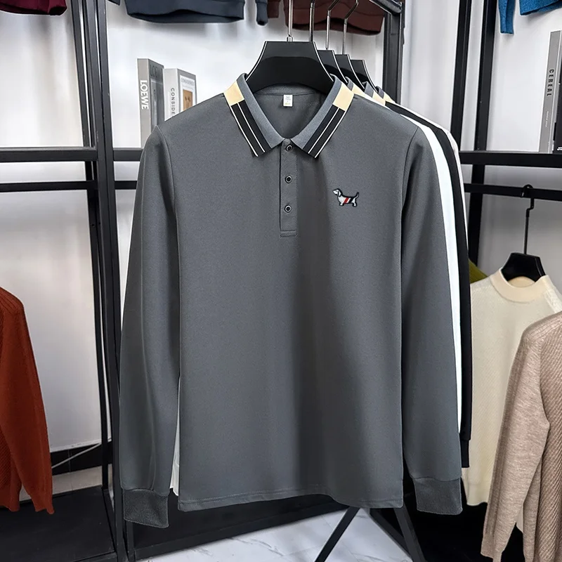 Exquisites, hochwertiges Herren-Poloshirt mit Print, Herbst, Langarm, Kontrastfarben, hautfreundlich, T-Shirt, für den Alltag, Freizeitkleidung für Herren – Detail 9