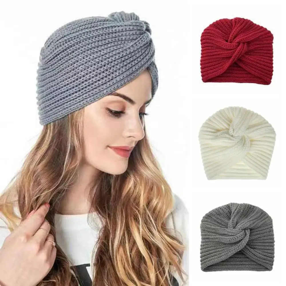 Fashion Colorful Women Stretch Headbands Bohemia Soft Wide Knitted Cap Thick Stay Warm Knit Turban Outdoor