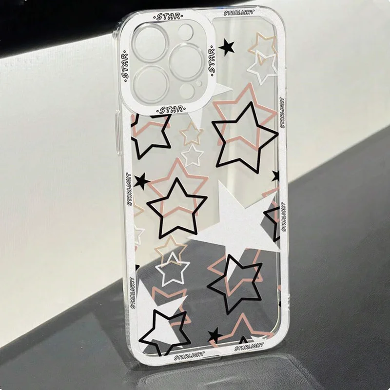 Five-Pointed Star Transparent Phone Case For iPhone 11 12 13 14 15 16 Pro Max XS XR X 7 8 Plus SE 2022 Camera Anti-Fall Cover