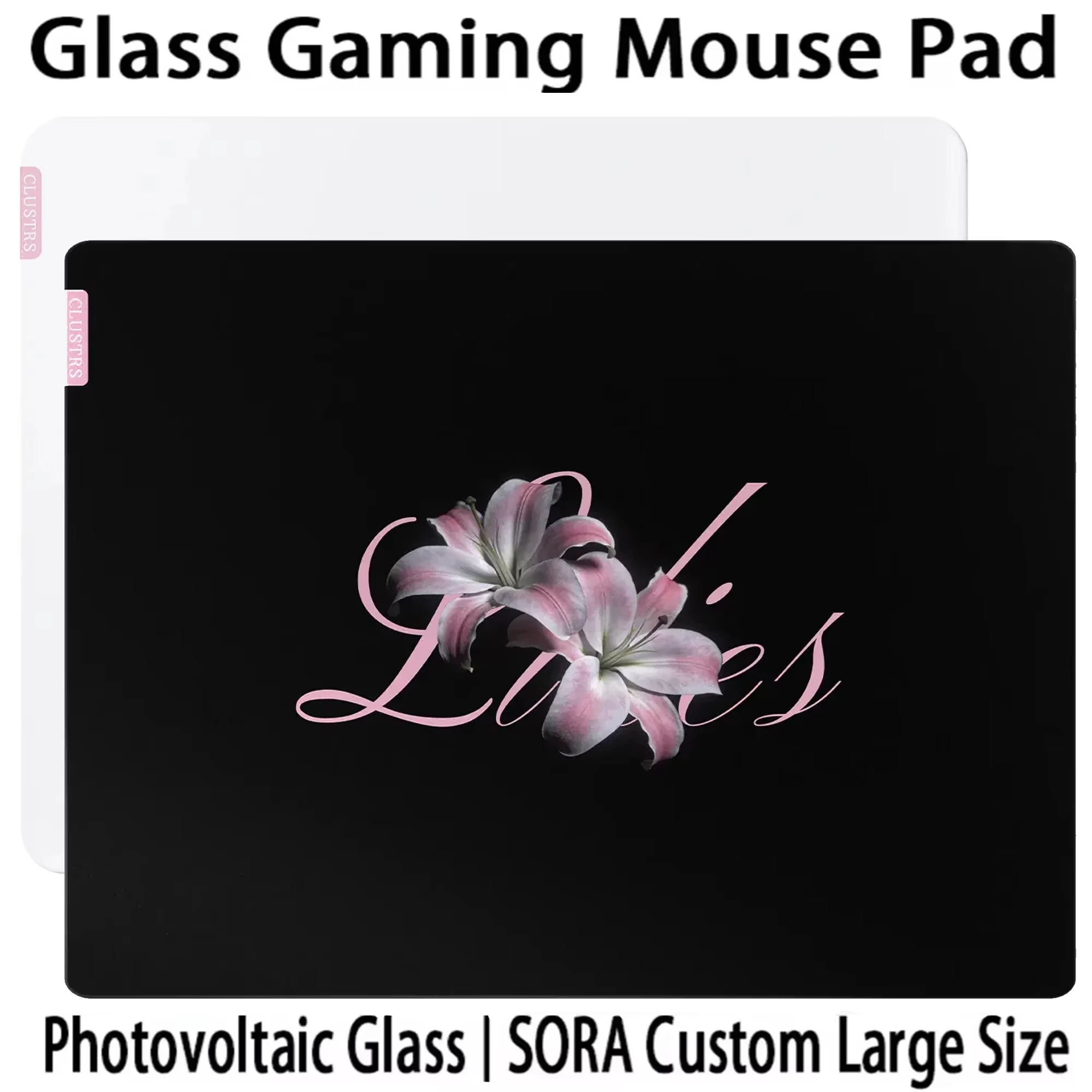 C-Clustrs Glass Gaming Mouse Pad Lilies Flower Black White Desktop Mats Micro Etched Honeycomb Surface Smooth FPS E-Sports Pad