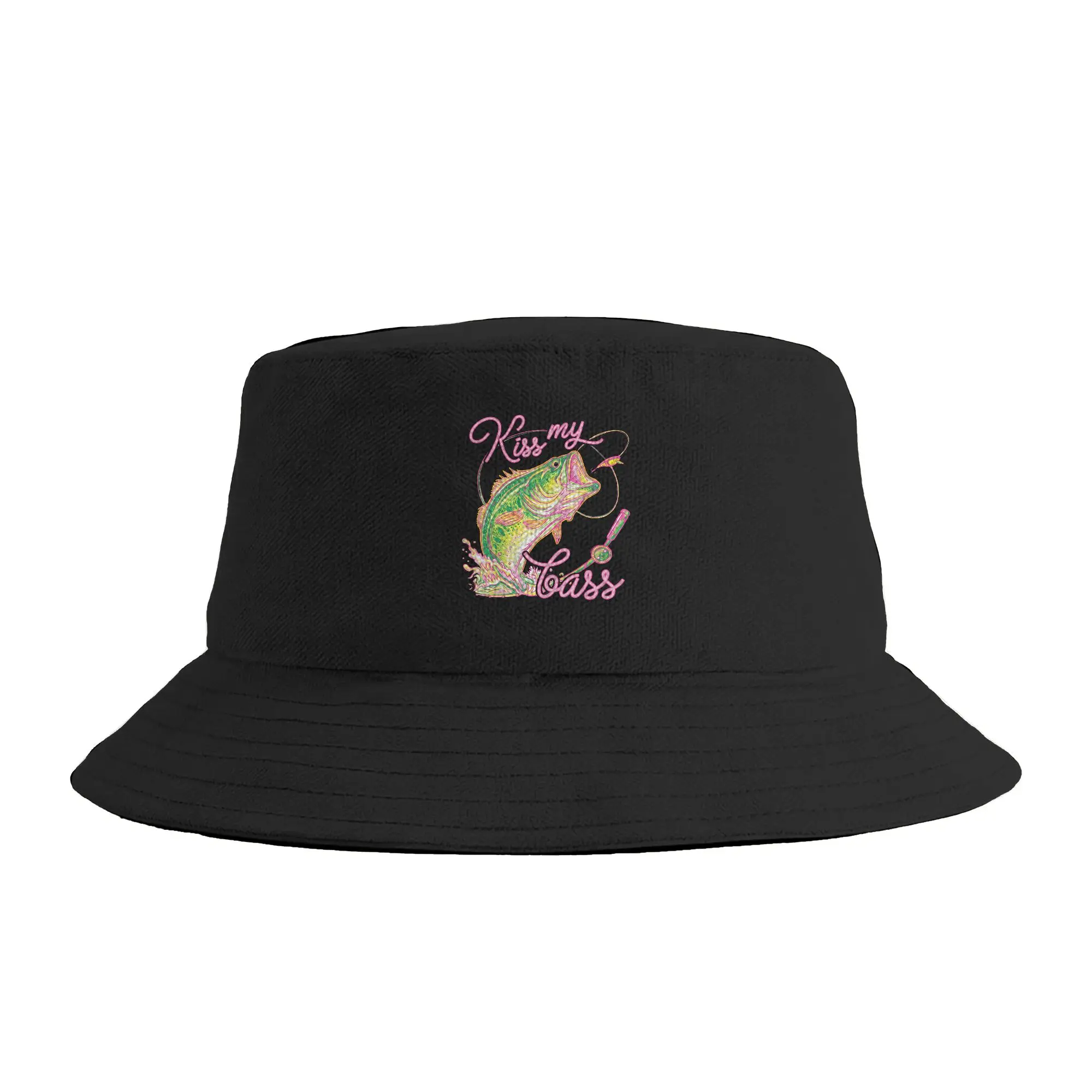 Kiss My Bass Fishing Summer Vibes Bass Lover Fisher Bucket Hat  Outdoor Fisherman Caps Breathable Fishing Visor Hats Unisex Cap