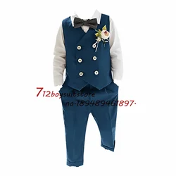 Boy Suits 2-piece Vest Pants Suit Formal Wedding Tuxedo Kids Double Breasted Waistcoat Party Clothes for 2-16 Years Old Child