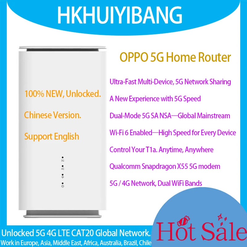 Original OPPO 5G CPE WiFi Router T1a Dual Mode SA NSA Qualcomm X55 5G Home Modem 4G Cat20 LTE Wireless Gigabit Router 5G Simcard