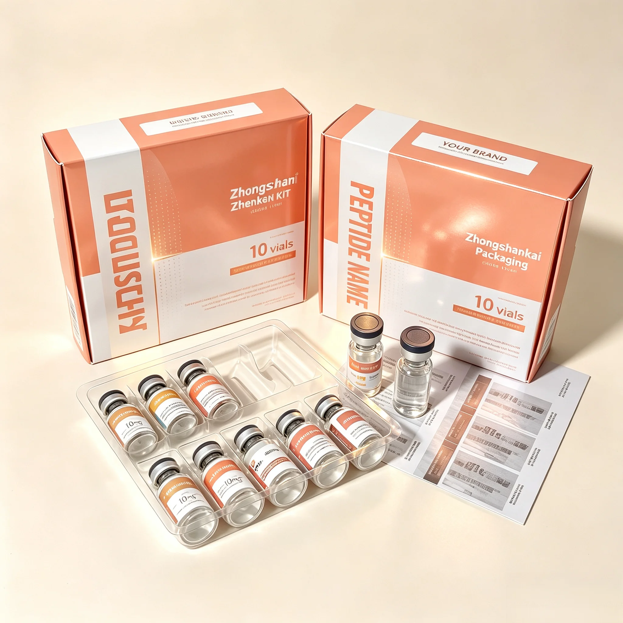 Beauty Fitness Supplement Vials Custom Self Adhesive Vinyl Peptide Labels Matching HD Waterproof Printed Boxes