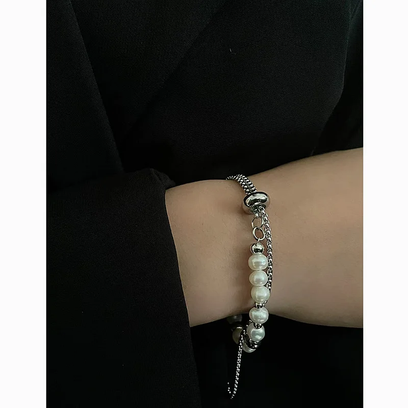 

10-компонентный двухслойный браслет из нержавеющей стали с пресноводным жемчугом, модный аксессуар унисекс, праздничный подарок