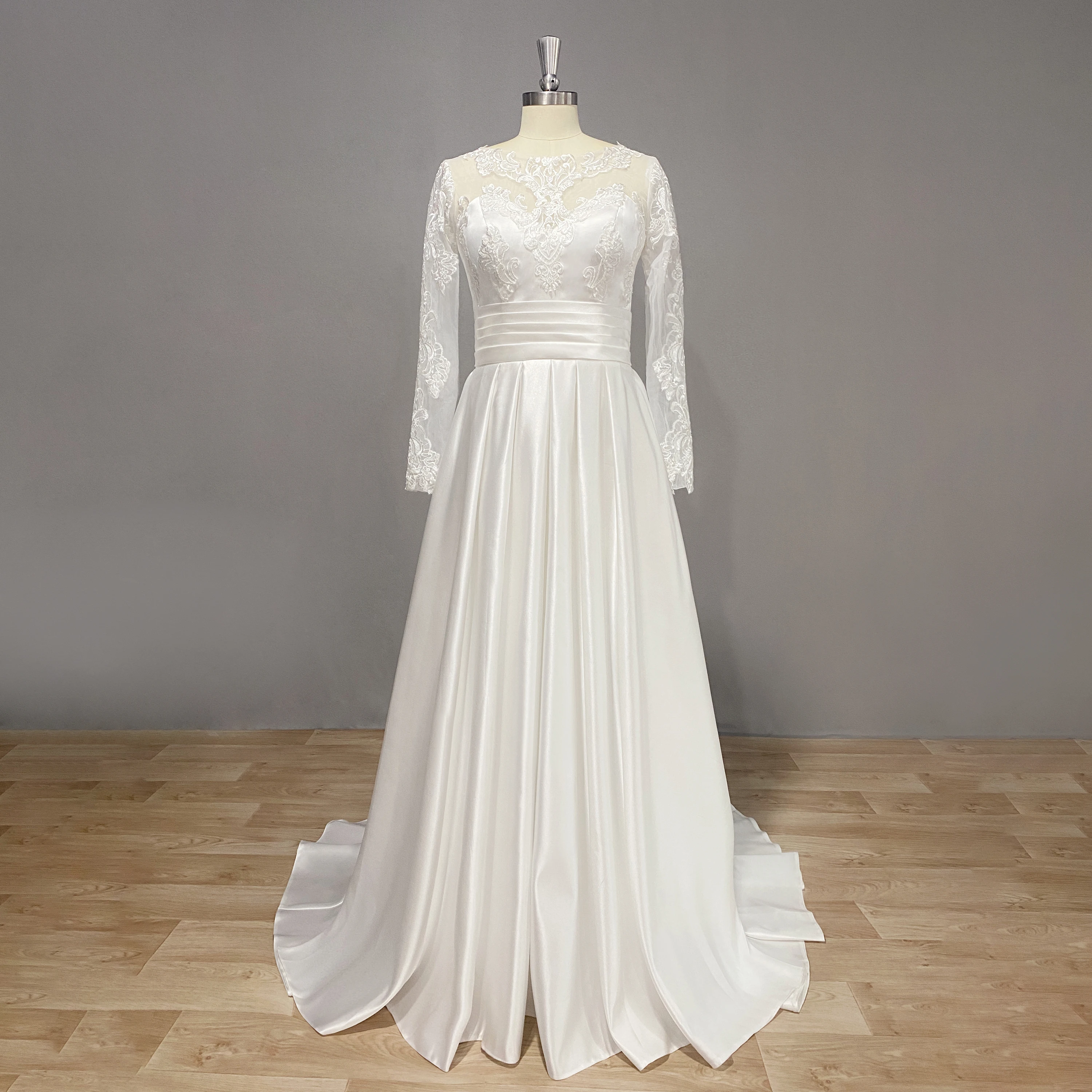 

DIDEYTTAWL Actual Image Long Sleeve Bride Dresses Weddig Spring 2023 Scoop Neck A-Line Lace Satin Bridal Gown Vestidos De Novia