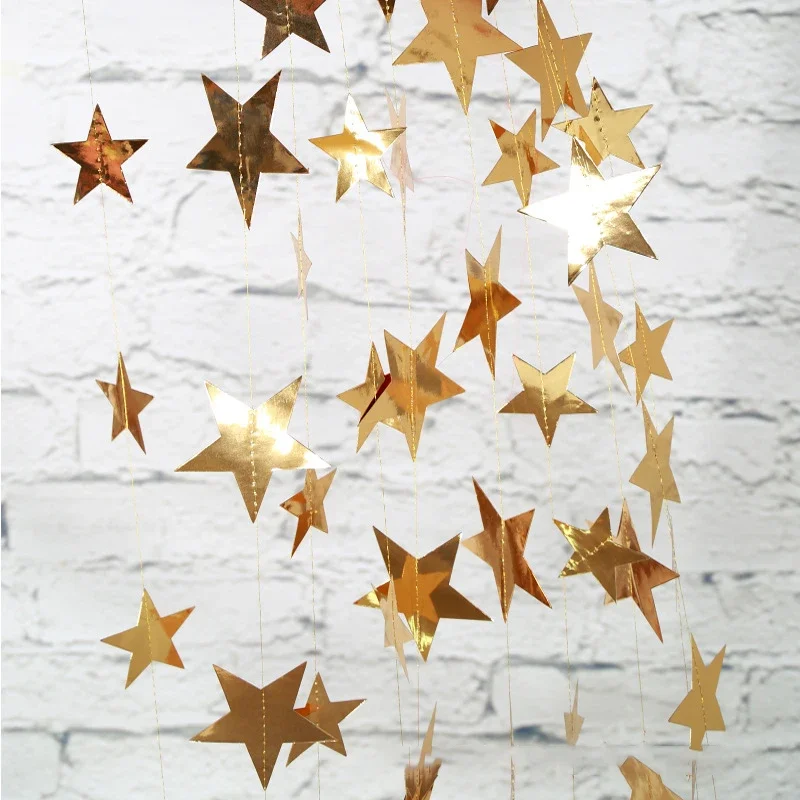 4M Paper Glitter Gold Blue Moon Star String Garland Hanging Banner Wall Party Decorations for Eid Mubarak Wedding DIY Decoration