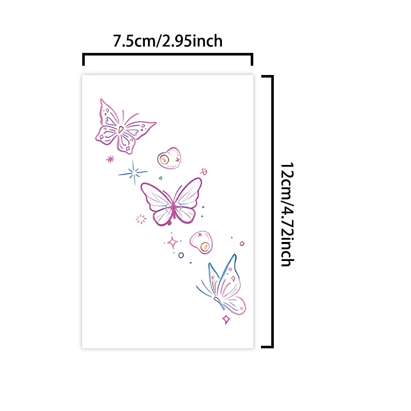 Three Colorful Butterfly, Temporary Tattoo Sticker, Long-lasting and Waterproof, Realistic Fake Tattoos for Women.