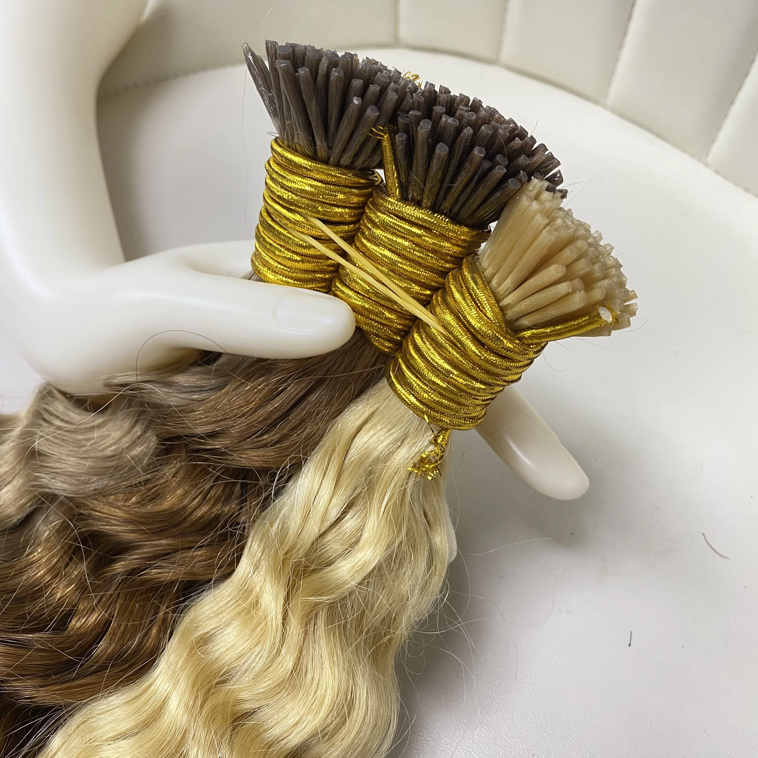 Keratin I Tip Hair Extensions Natural Real Virgin Human Hair Original 613 Blonde Honey Color Deep wave Highlight Hair