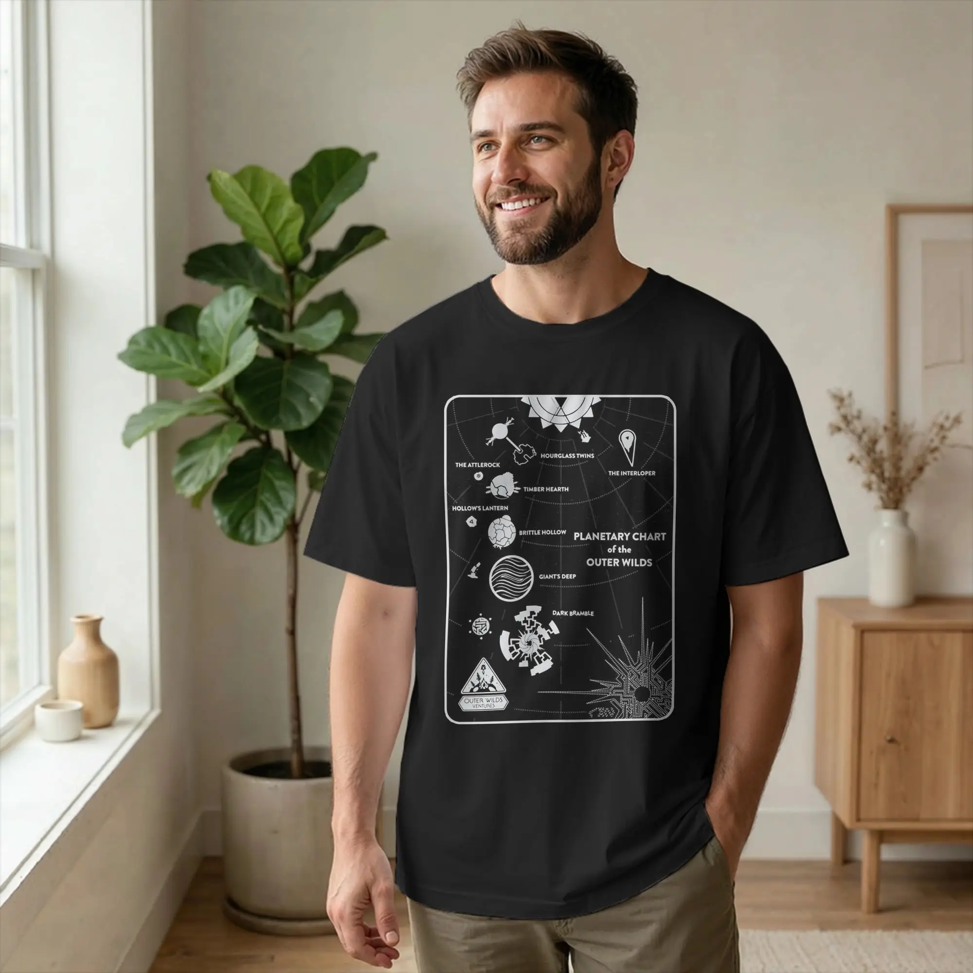 Men T-Shirt Outer Wilds Planets Chart Universe Cotton Tees Short Sleeve Simple All Names T Shirt Crewneck merchandise Big Size